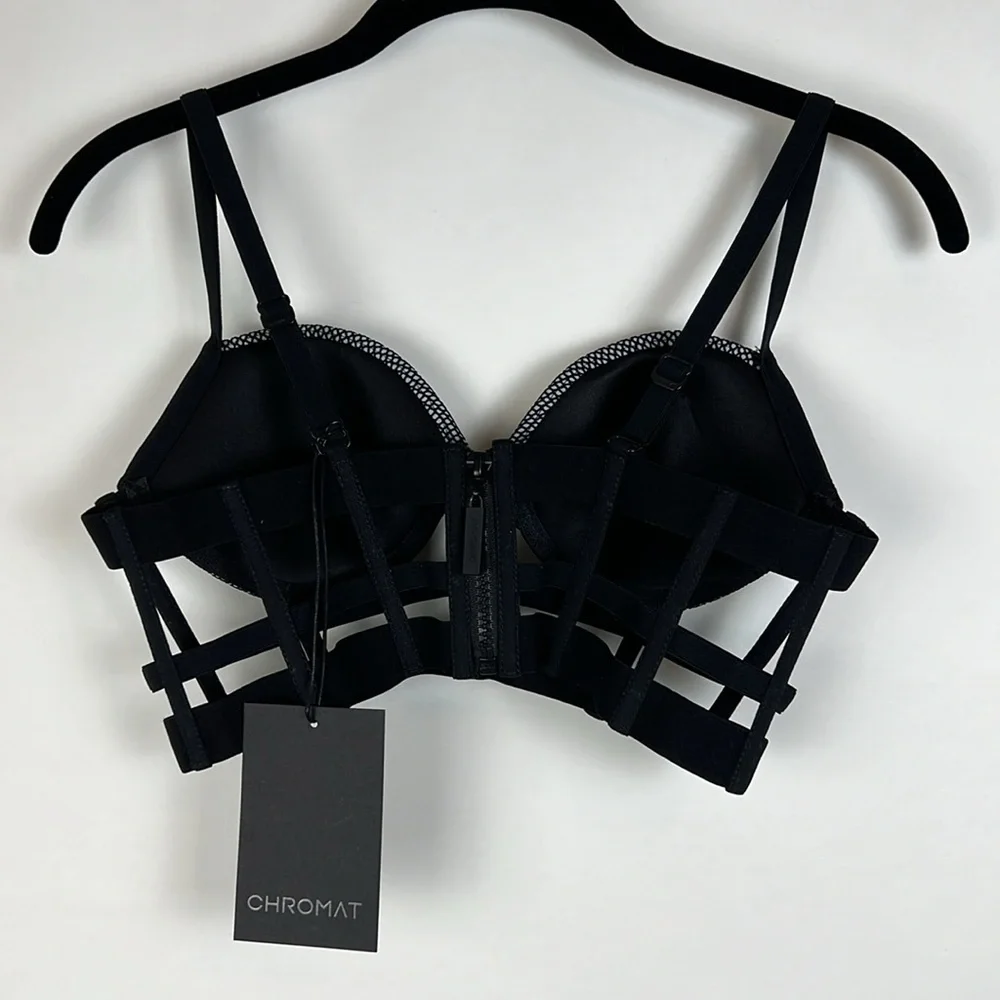 NWT CHROMAT Cage Bralette Black Mesh Bra Small